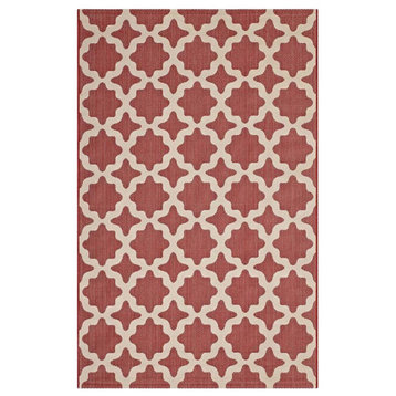 Modway Cerelia 63x90.5" Moroccan Trellis Polypropylene Area Rug in Red and Beige