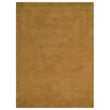 Rugsotic Carpets Hand Knotted Loom Wool Square Area Rug Solid Gold, [Rectangle] 3'x5'
