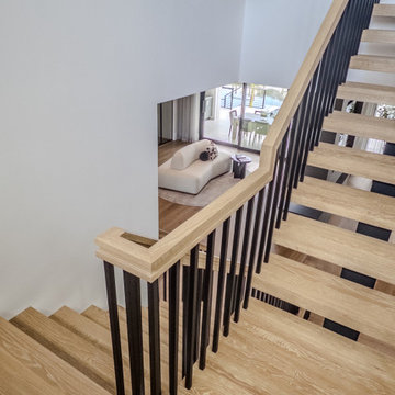 White oak Stairs - Black metal balusters
