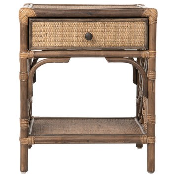Rattan Chippendale Bedside Table, Natural, Antique Brown