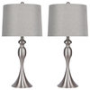 27" Curvy Brushed Nickel Table Lamps, Gray Textured Slub Linen Shades, Set of 2