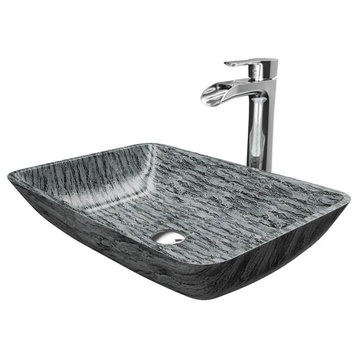 VIGO Rectangular Titanium Glass Vessel Bathroom Sink Set With Niko Vessel Faucet