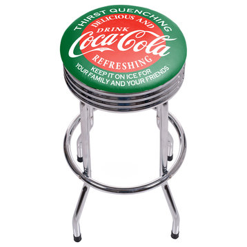 Coca Cola Chrome Ribbed Bar Stool, Red and Green