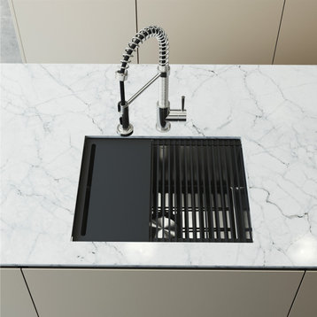 VIGO Mercer Stainless Steel Undermount Kitchen Sink, With Grid And Strainer, 23"