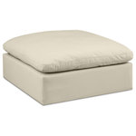Meridian Furniture - Comfy Beige Linen Textured Fabric Modular Chair, Cream, Vegan Leather, Ottoman - Give your space a whole new look with this cream Comfy vegan leather ottoman. This handsome ottoman fits nicely with other items in the Comfy collection and is a versatile seating option designed for adaptability, comfort and style. Wrapped in rich cream durable vegan leathered upholstery, this ottoman offers a plush embrace of overstuffed down feather cushions, carefully crafted to deliver the highest level of comfort. The perfect seat for creating an oasis for relaxation, this ottoman has thick foam surrounding its frame for added support and coziness.