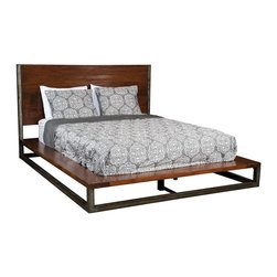 Rosewood and Iron Minimalist Platform Bed - Furniture