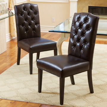 Contemporary Dining Room With Brown Bonded Leather Chairs