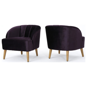 GDF Studio Scarlett Modern New Velvet Club Chairs, Set of 2, Blackberry