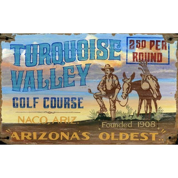 Turquoise Valley Golf Vintage Wooden Sign, 20"x32"