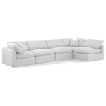 Meridian Furniture - Indulge Upholstered Modular L-Shaped Sectional, White, 5-Piece: 3 Armless Chair, 2 Corner Chair, Down Stuffed Linen Textured Fabric - Experience ultimate comfort and style with our white linen textured fabric Indulge Sectional. The luxurious linen texture of the fabric will elevate the aesthetic of any room. This sofa provides ample space for you to relax while its modular build offers the option of unlimited configurations. Whether you're looking to add a stylish element to your living room or a comfortable seating option to your bedroom, this sofa is the perfect choice.
