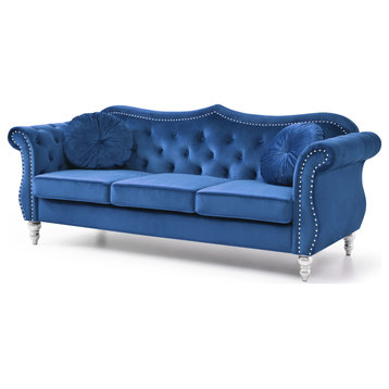 Hollywood Velvet Tufted Sofa, Navy Blue