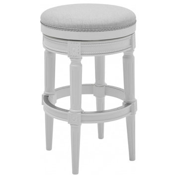 HomeRoots Bar Height Round Backless Stool, White Fabric