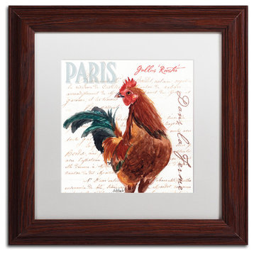 'Dans la Ferme Rooster II' Art, 11x11, Wood Frame, White Mat