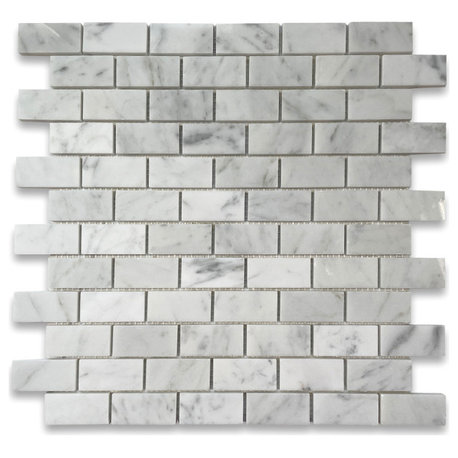 Carrara Marble 1x2 Subway Brick Mosaic Tile Polished Venato Carrera, 1 sheet