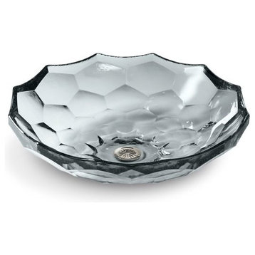Kohler Briolette Vessel Faceted Glass Bathroom Sink, Ice