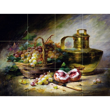 Tile Mural Still Life With Grapes and Peaches Marble Matte