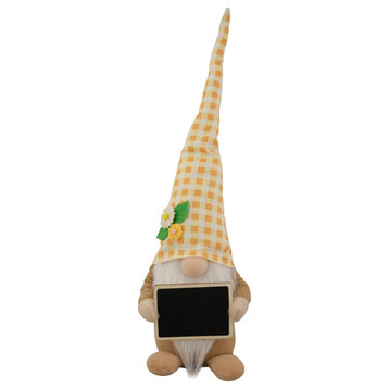 16" Yellow Gingham Plaid Springtime Gnome with Chalkboard