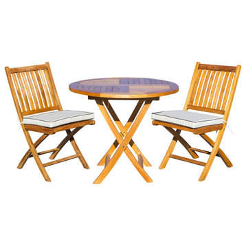 3-Piece Teak Wood Santa Barbara Patio Dining Set, Folding Table and Side Chairs