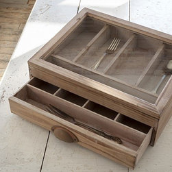 Large Wood & Glass Notion Box - Flatware Storage