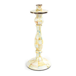 Parchment Check Enamel Candlestick - Large | MacKenzie-Childs - Candleholders