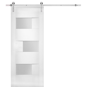 Modern Barn Door Opaque Glass / Sete 6933 White Silk / Silver 6.6FT Rail, 32" X 96"