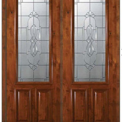 Prehung Entry Double Door 96 Alder Kensington 2 Panel 2/3 Lite Glass - Front Doors