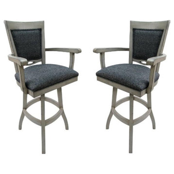 Home Square 34" Swivel Wood Extra Tall Bar Stool with Arms in Gray - Set of 2