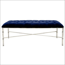 Worlds Away Stella Nickel Plated Bamboo with Navy Velvet Seat - Accent And Storage Benches