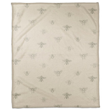 Gray and Cream Delicate Bee Pattern 50 x 60 Coral Fleece Blanket