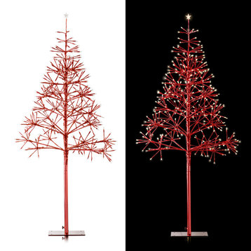 53"H Indoor/Outdoor Artificial Christmas Tree with LED Lights, Red