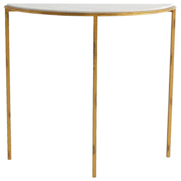 Slim Classic Demilune Hammered Gold Console Table White Marble Minimalist