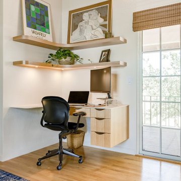 Floating Built In Corner Desk and Display Shelves