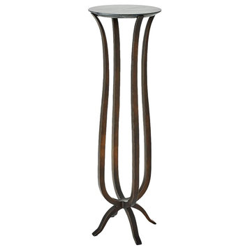 Open Curving Bronze Metal Pedestal Table Black Marble Top, Medium