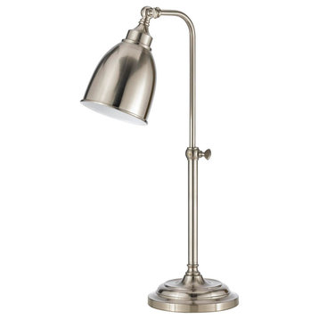 Benzara BM225103 Metal Round 25" Table Lamp with Adjustable Pole, Silver