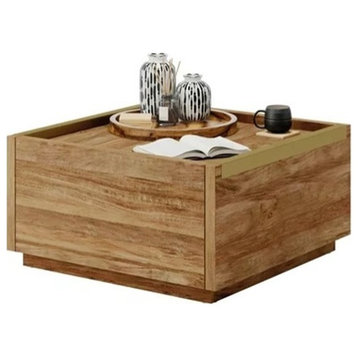 Unique Coffee Table, Square Design With Hidden Storage Drawers, Sindoori Oak