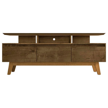 Manhattan Comfort Yonkers TV Stand Wood Legs 6 Compartments, Rustic Brown
