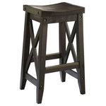 Benzara - Benzara BM231893 31" Saddle Seat Wooden Barstool, Brown - Enjoy sophisticated dining with the inclusion of this transitional style inspired Barstool, which offers a saddle seat and showcases bolt accent. Constructed from pine wood frame, it is accented in the hue of brown.
