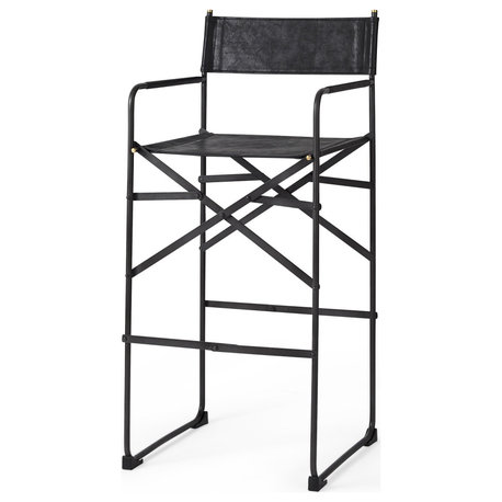 Black Leather Director's Chair Bar Stool