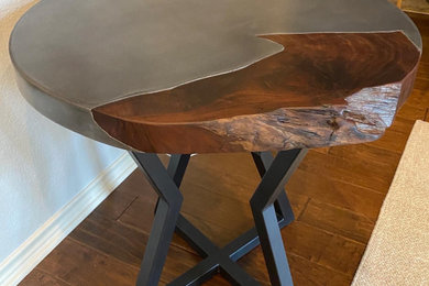 Custom Concrete & Walnut Entryway Table with Modern Steel Base