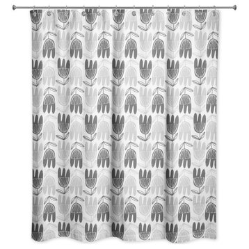 Mid Mod Gray Florals 71x74 Shower Curtain