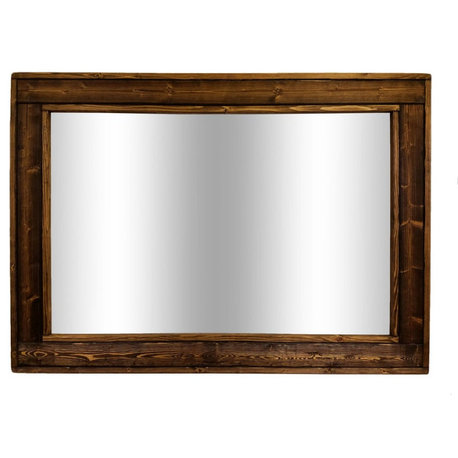 Herringbone Stained Vanity Mirror, Dark Walnut, 36"x30", Horizontal