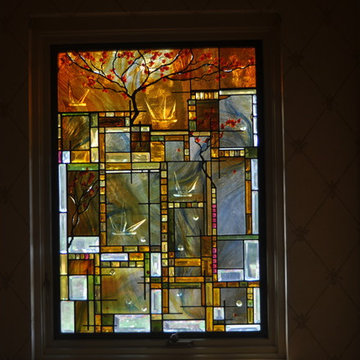 Residence - Contemporary Art Glass Bathroom Window