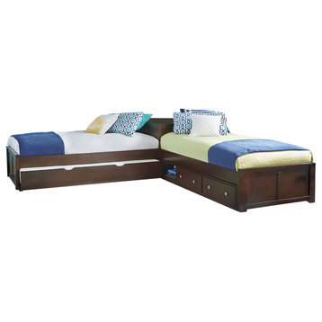 Hillsdale Pulse Wood Twin L-Shaped Bed With Storage and Trundle