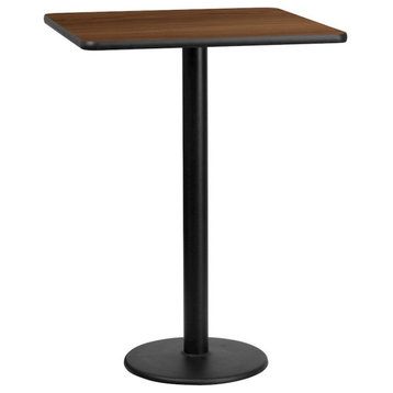 30'' Square Walnut Laminate Table Top With 18'' Round Bar Height Table Base