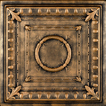 20"x20" Romanesque Wreath, Styrofoam Ceiling Tile, Antique Gold