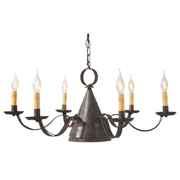 Irvins Country Tinware 6-Arm Madison Chandelier in Kettle Black