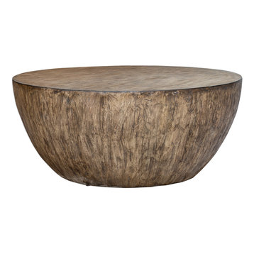 Minimalist Large Round Light Wood Coffee Table | Modern Geometric Block