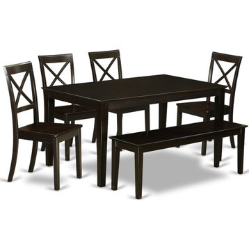 6-Piece Dining Room Set, Table, 4 Chairs and Bench, Cappuccino