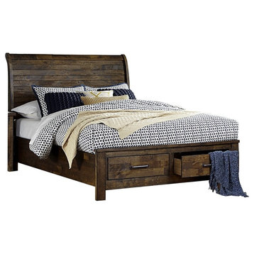 Jackson Rustic E King Sleigh Platform Bed with Storage Country Brown