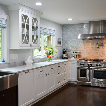 Classic White Kitchen with a Cherry Wine Bar